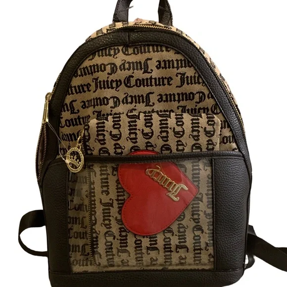JUICY COUTURE CROSS MY HEART BEIGE BLACK GOTHIC BACKPACK BAG PURSE Juicy Couture Gray Black Printed Coated Canvas Crossbody  main image 3